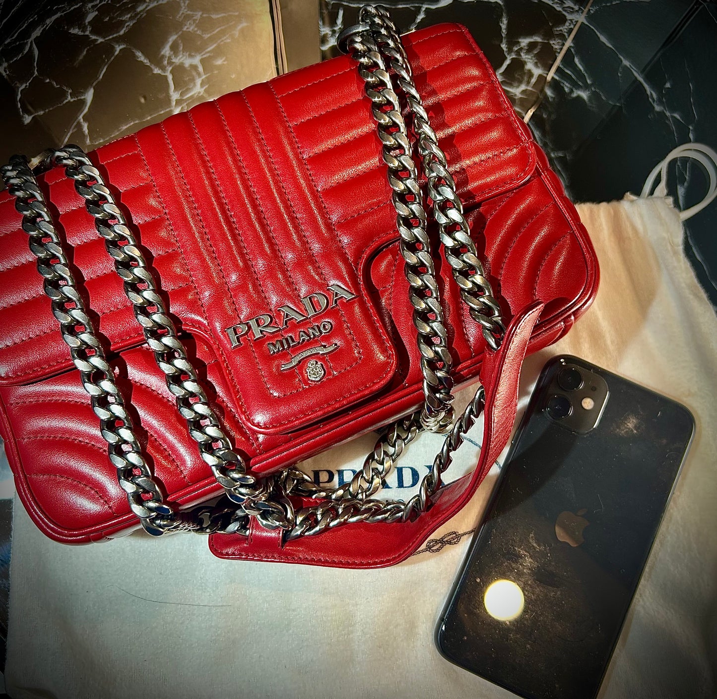 Prada Diagram Chain Shoulder Bag