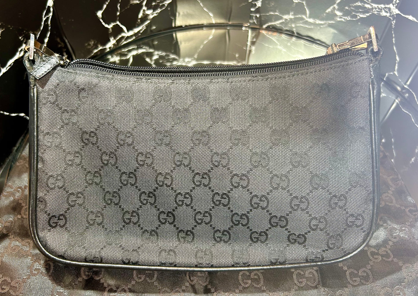 Gucci Black Monogram Bamboo Handle Shoulder Bag - Reluxe Finds