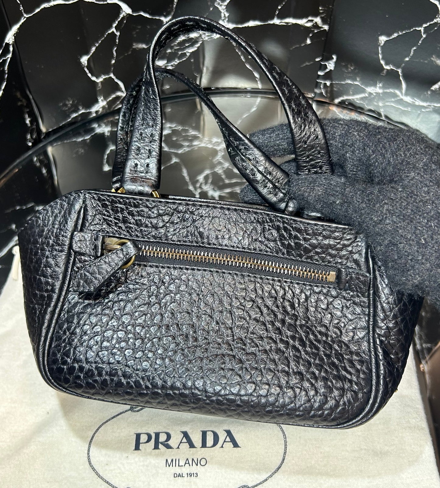 Prada Black Textured Leather Mini Tote Bag - Reluxe Finds